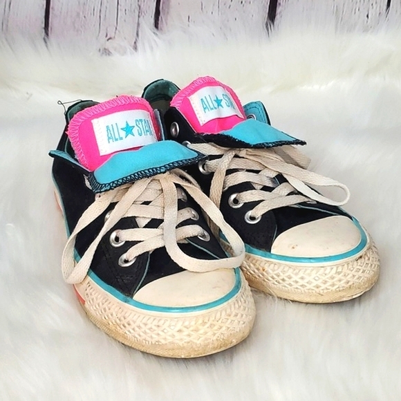 Y2K Converse All-Star Chuck Taylor Dual Tongues Black Pink Blue Womens Size 5 - Picture 8 of 17